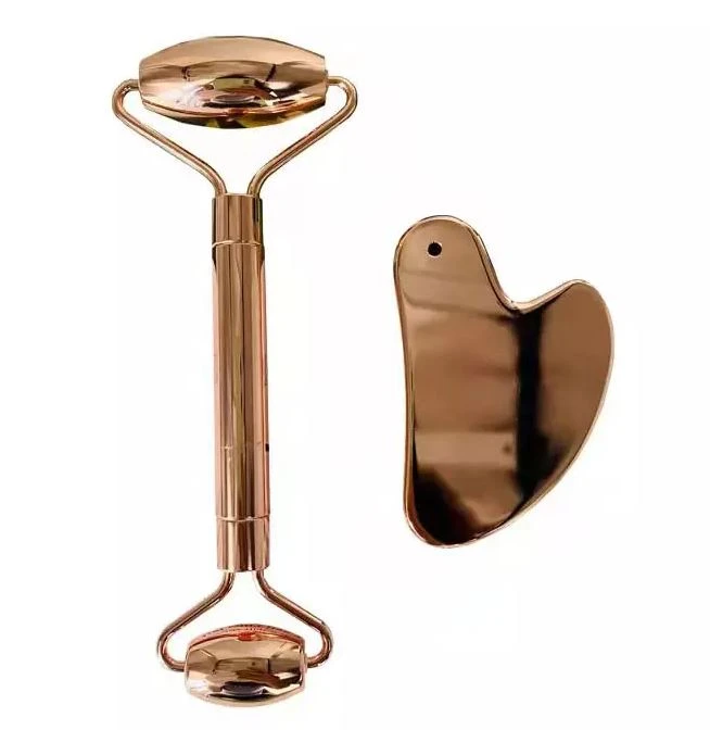 304 Stainless Steel Rose Gold Face Roller And Gua Sha Set