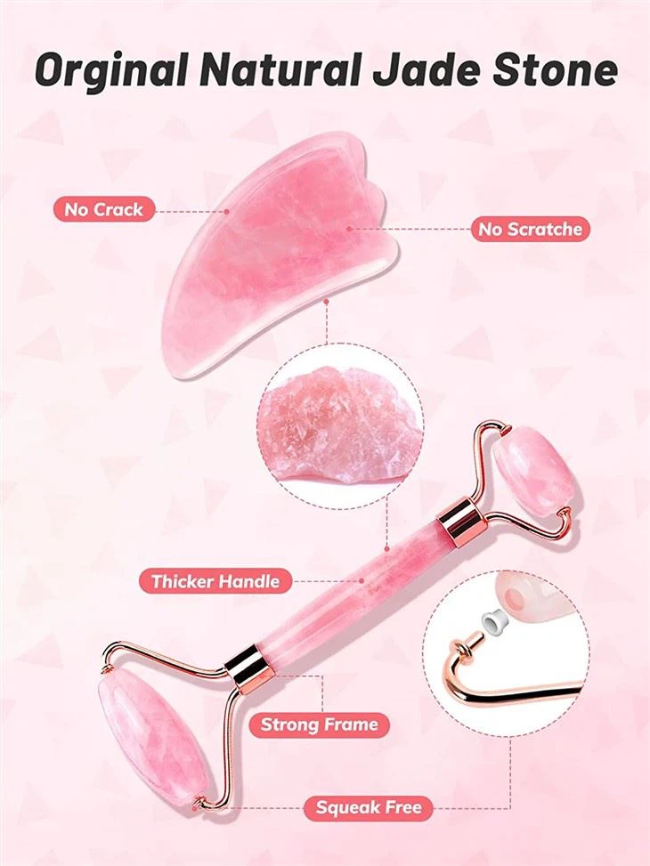 Anti Aging Rose Quartz Face Roller Massager & Guasha Tool