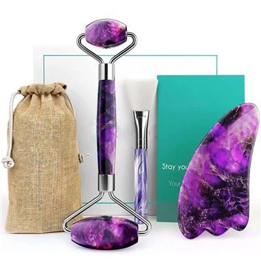 100% Natural Amethyst Roller And Gua Sha Set