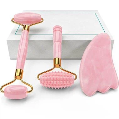 4-in-1 Rose Quartz Jade Roller And Gua Sha Set