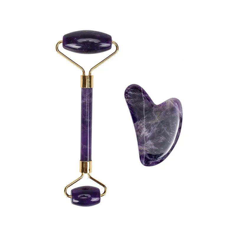 Amethyst Jade Roller And Gua Sha Set Straight Handle