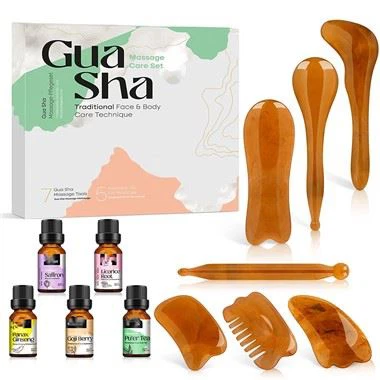 Gua Sha Facial Tools And Massage Oil Set