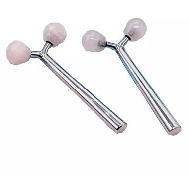 Natural Pink Rose Quartz Facial Massager Jade Roller Set