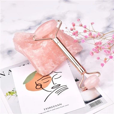 Plated Plastic Handle Rose Quartz Roller