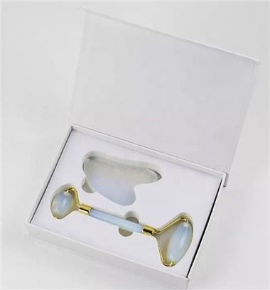 White Opal Jade Roller And Gua Sha Scraper Set