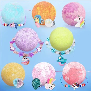 Surprise Bath Bomb With Unicorn Mermaid Rings Bracelets