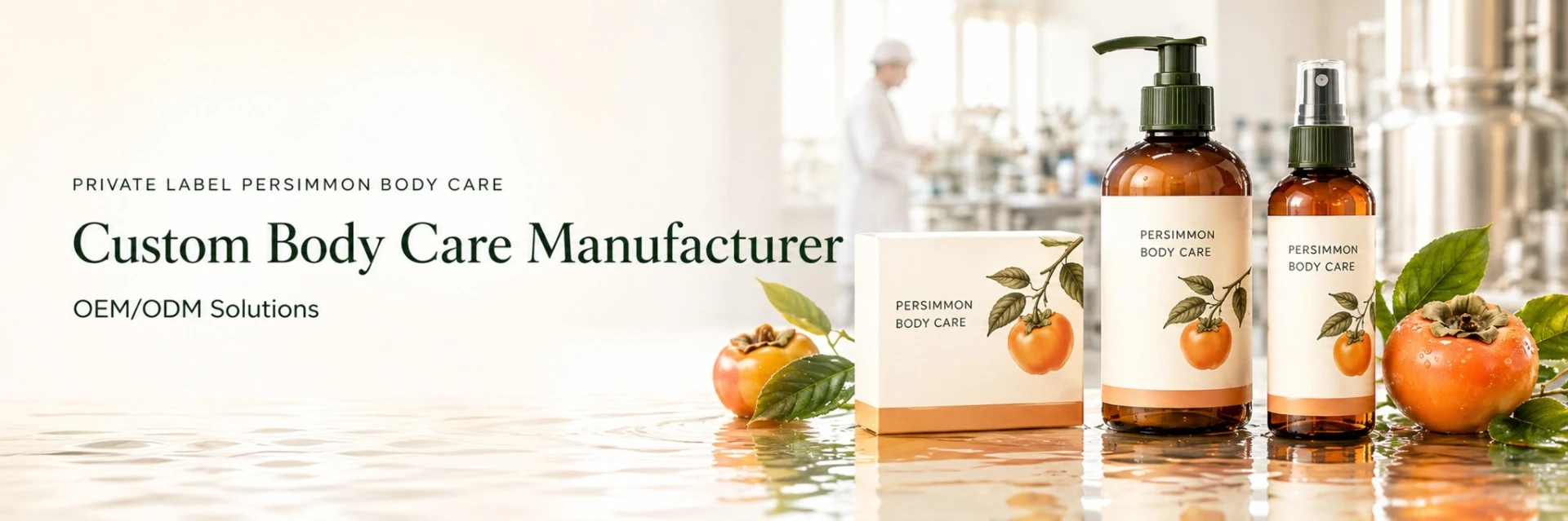 Private label persimmon soap, body wash and body spray collection by Poleview