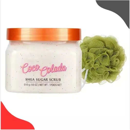Cocoa Pineapple Shea Sugar Exfoliator Body Scrub With Colorful Shower Sponge