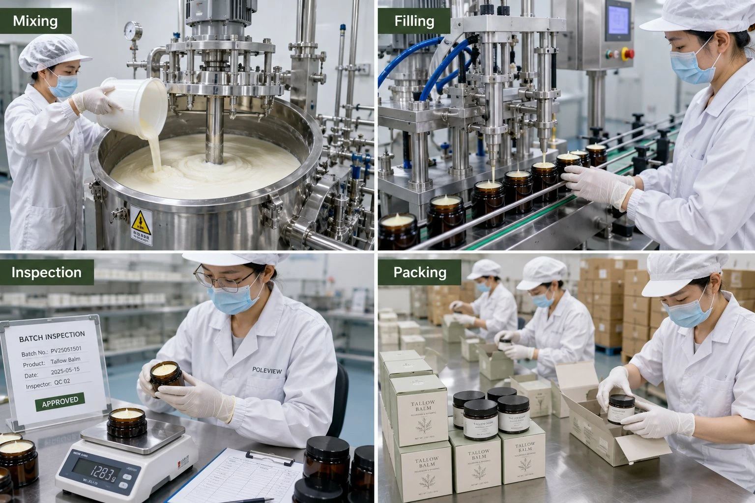 beef tallow balm factory filling production and quality inspection beef tallow balm factory filling production and quality inspection