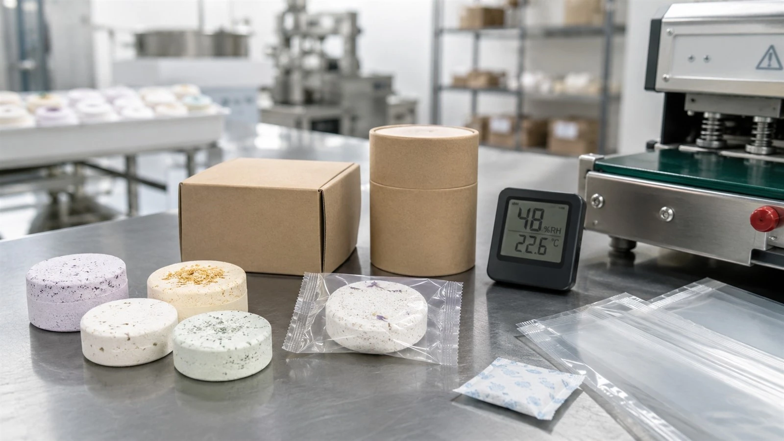 Shower steamer humidity control and moisture-resistant packaging stability testing Shower steamer humidity control and moisture-resistant packaging stability testing
