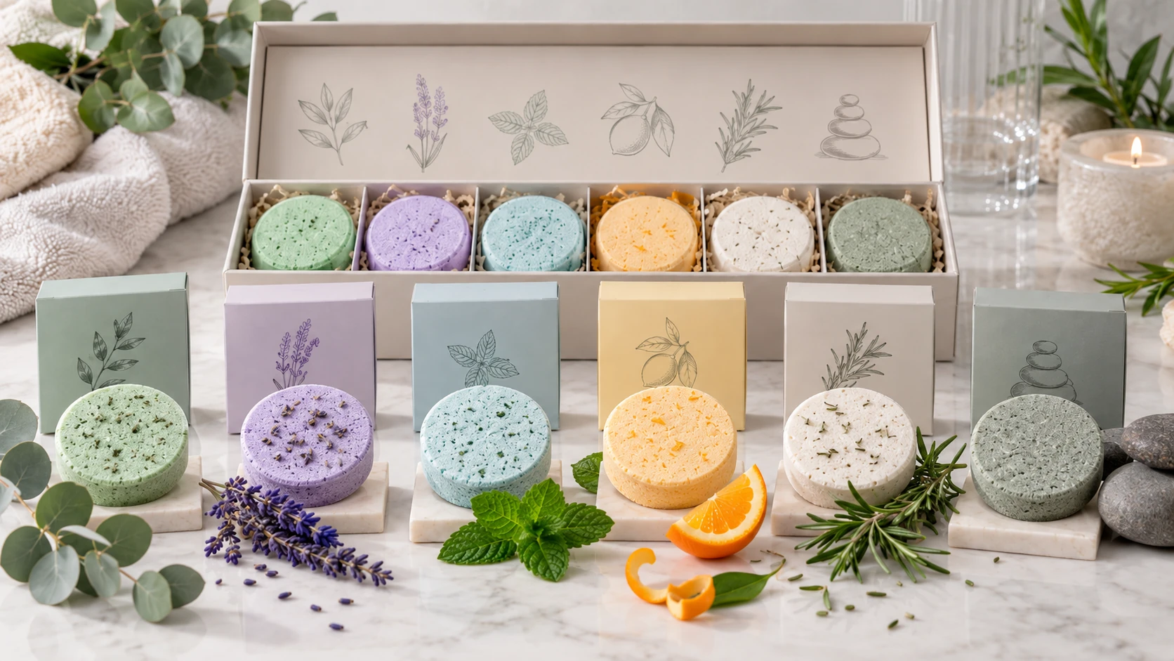 Custom fragrance blend concepts for private label aromatherapy shower steamers Custom fragrance blend concepts for private label aromatherapy shower steamers
