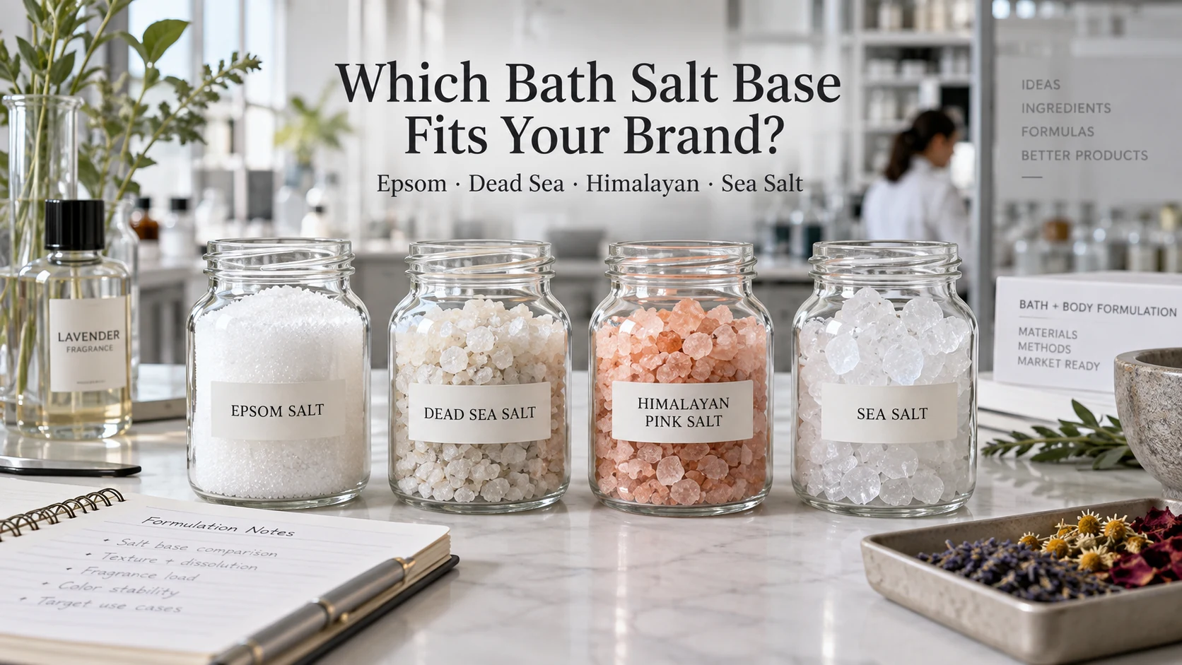 Epsom Dead Sea Himalayan and sea salt comparison for private label bath products Epsom Dead Sea Himalayan and sea salt comparison for private label bath products