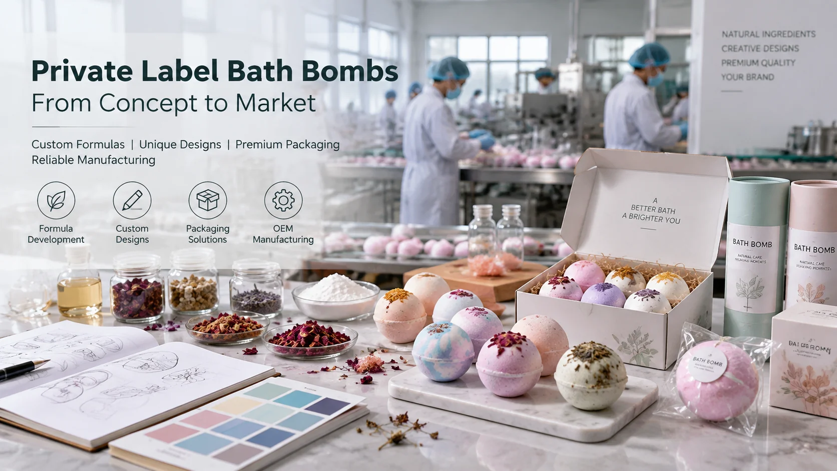 Private label bath bomb product development with custom formulas designs packaging solutions and OEM manufacturing capabilities Private label bath bomb product development with custom formulas designs packaging solutions and OEM manufacturing capabilities