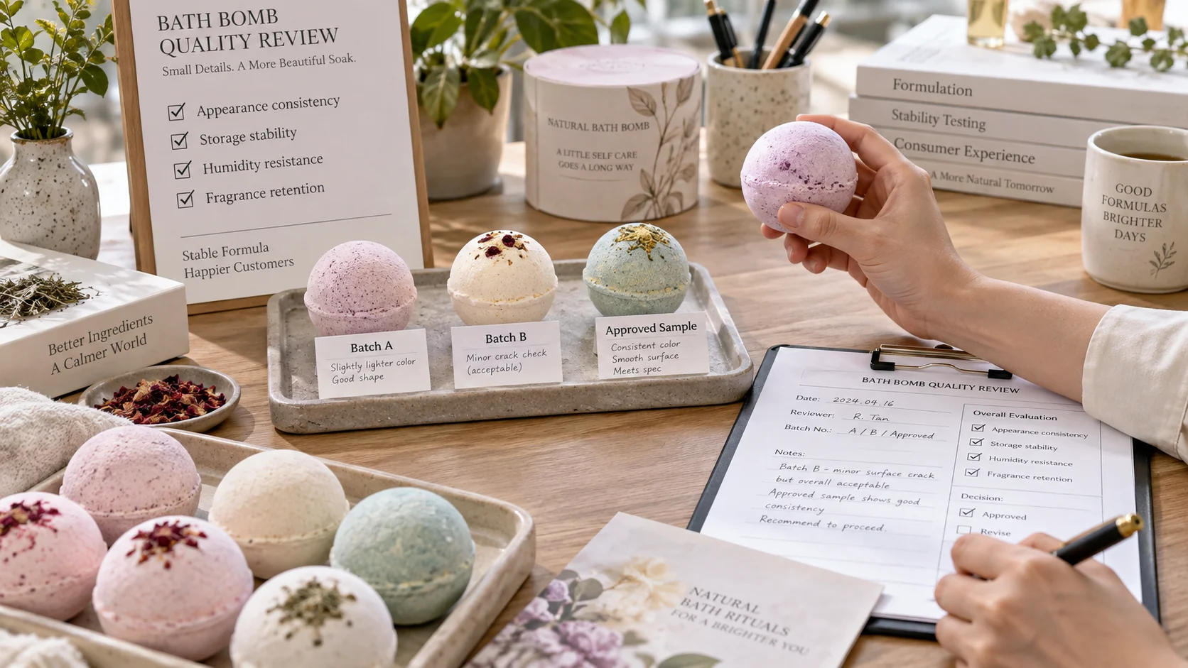 Bath bomb stability testing and quality review for appearance consistency humidity resistance and commercial production performance Bath bomb stability testing and quality review for appearance consistency humidity resistance and commercial production performance