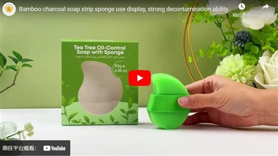 Bamboo Charcoal Soap Strip Sponge Use Display, Strong Decontamination Ability