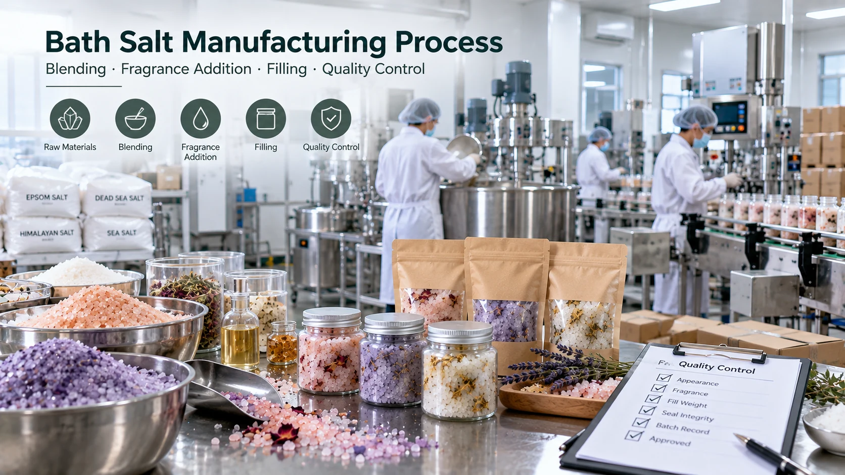 Bath Salt Manufacturing Process: Blending, Fragrance Addition, Filling & Qual...