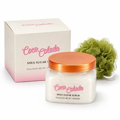Cocoa Pineapple Shea Sugar Exfoliator Body Scrub With Colorful Shower Sponge